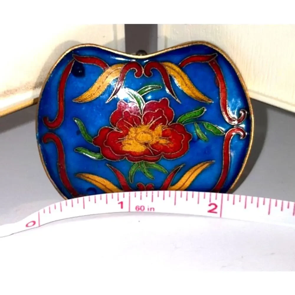 VTG Cloisonne Enamel Belt Buckle Floral Flower Design Blue Yellow Red